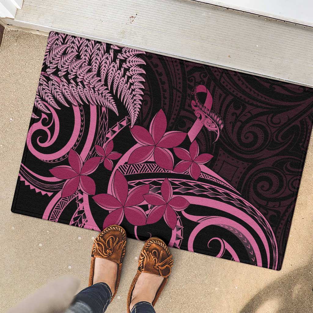 Aotearoa Maori Rubber Doormat Pink Fern Ribbons on Black LT7 - Polynesian Pride