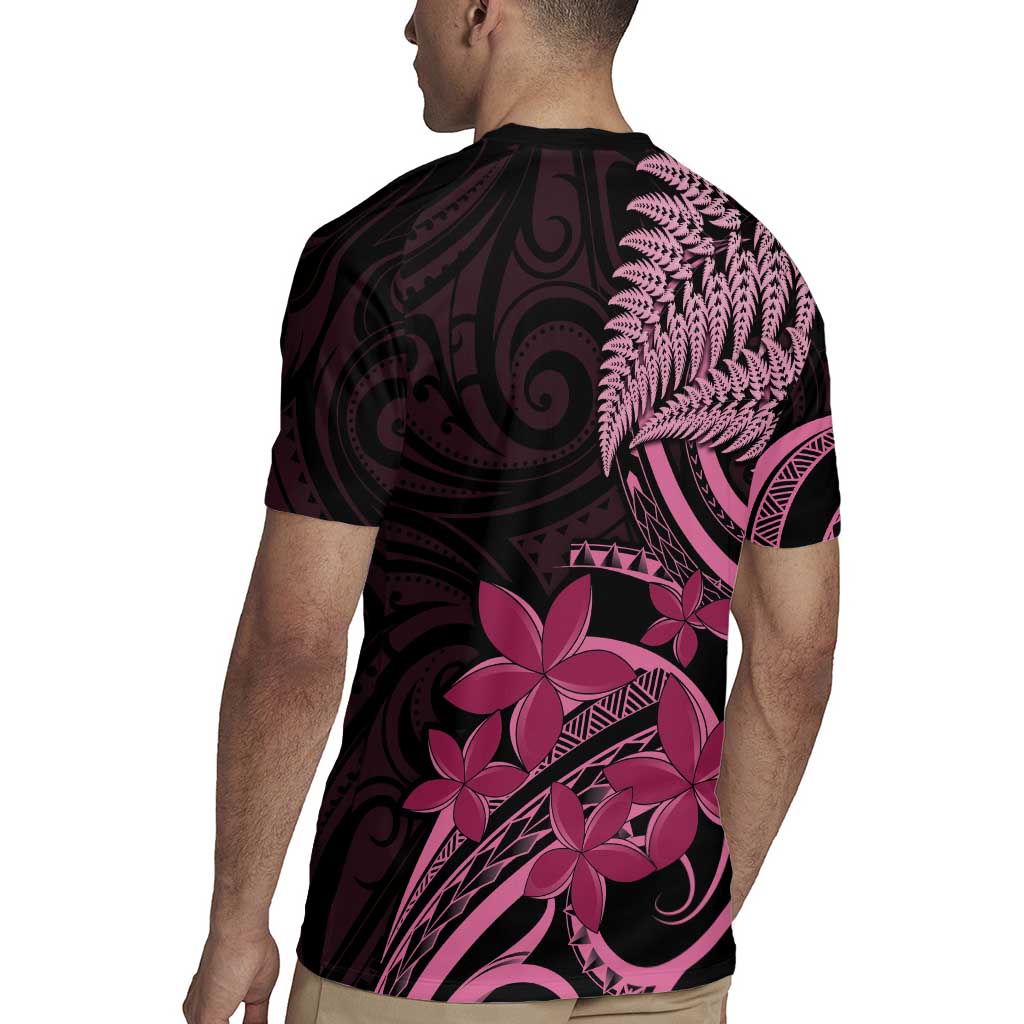Aotearoa Maori Rugby Jersey Pink Fern Ribbons on Black - Polynesian Pride