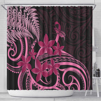 Aotearoa Maori Shower Curtain Pink Fern Ribbons on Black - Polynesian Pride