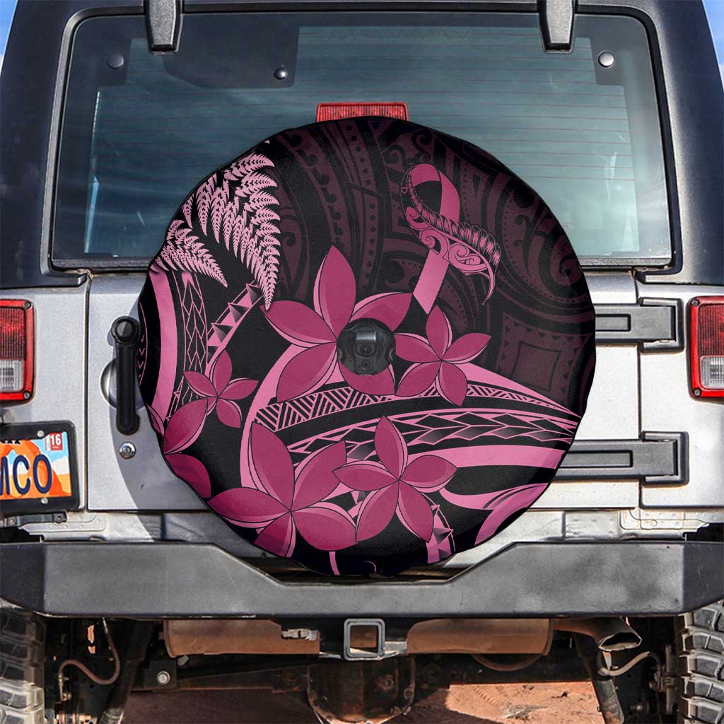 Aotearoa Maori Spare Tire Cover Pink Fern Ribbons on Black LT7 Black - Polynesian Pride
