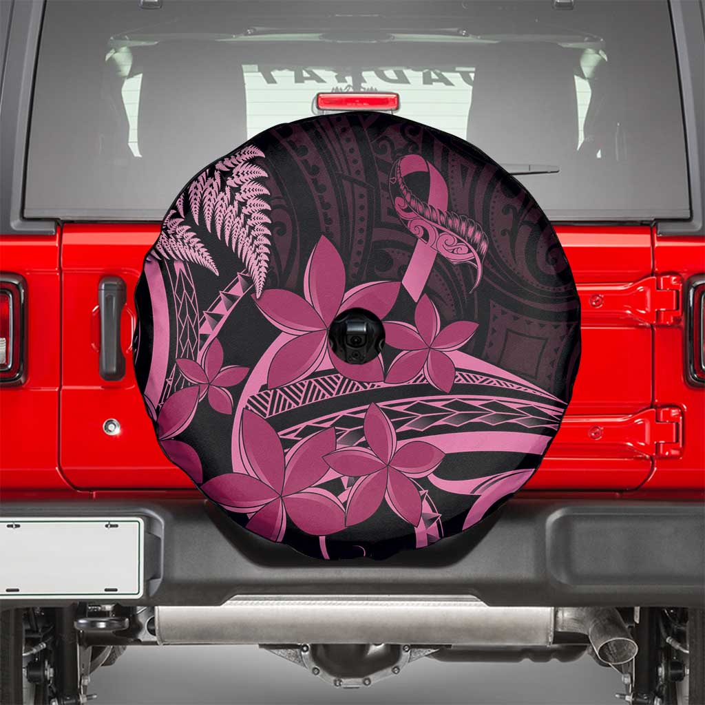Aotearoa Maori Spare Tire Cover Pink Fern Ribbons on Black LT7 - Polynesian Pride