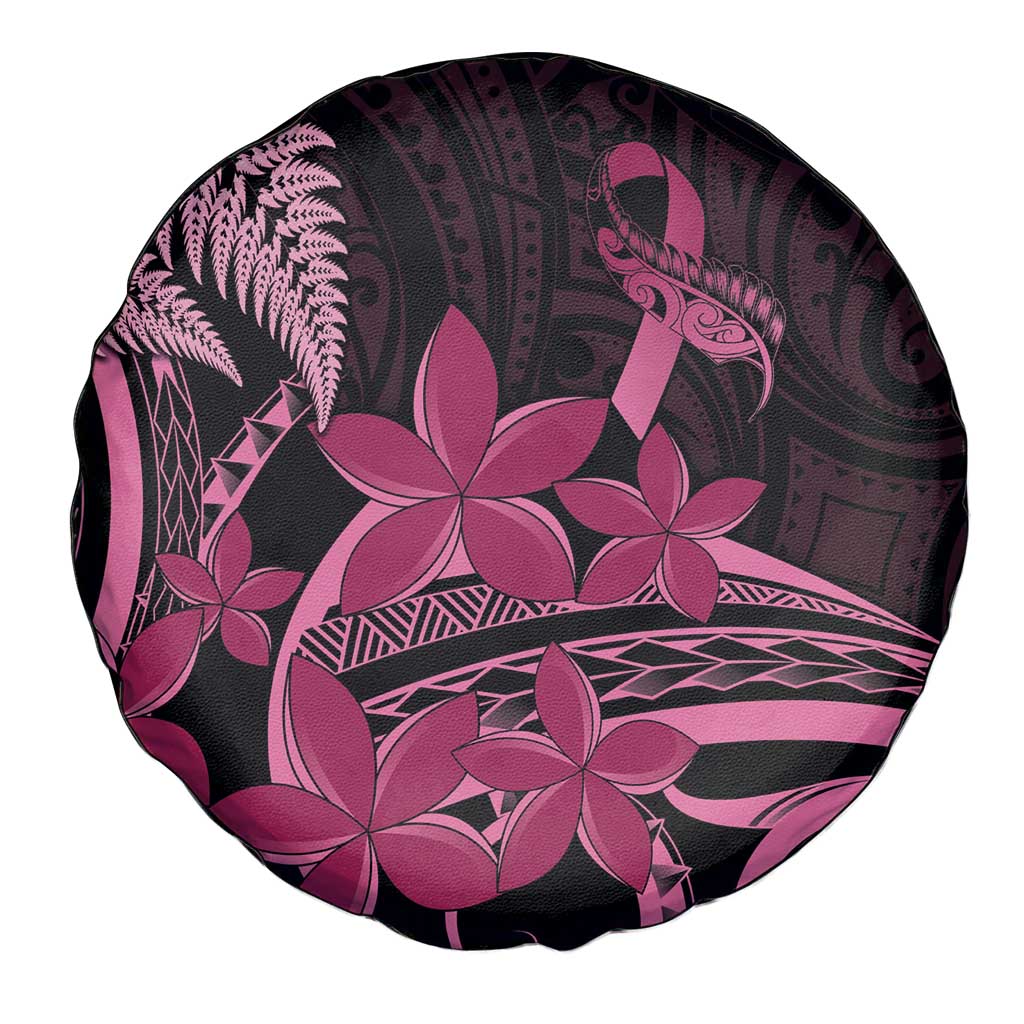 Aotearoa Maori Spare Tire Cover Pink Fern Ribbons on Black LT7 - Polynesian Pride