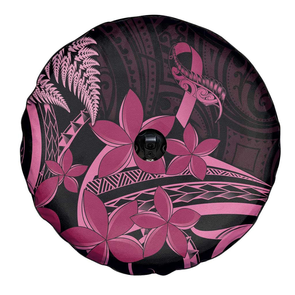Aotearoa Maori Spare Tire Cover Pink Fern Ribbons on Black LT7 - Polynesian Pride