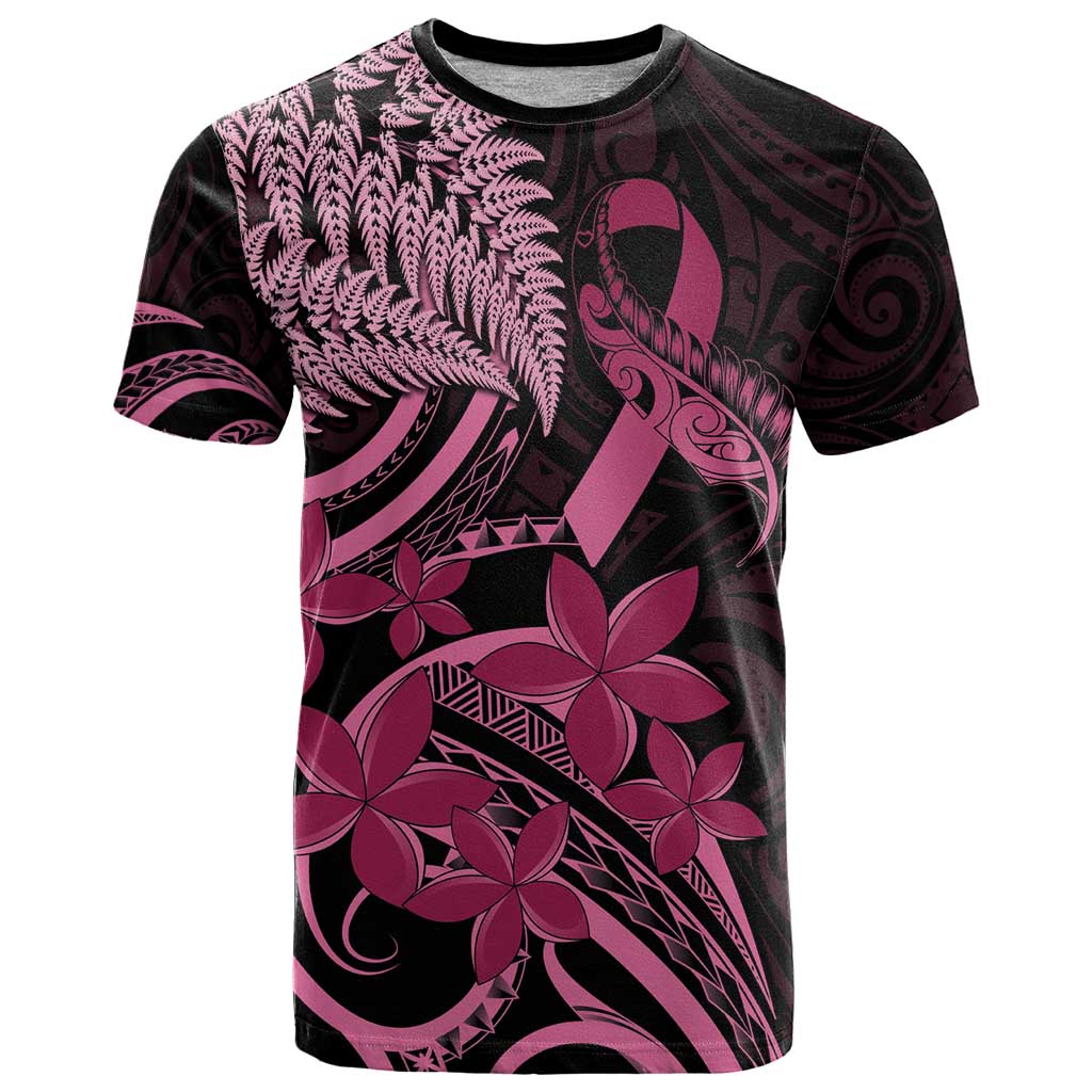 Aotearoa Maori T Shirt Pink Fern Ribbons on Black - Polynesian Pride