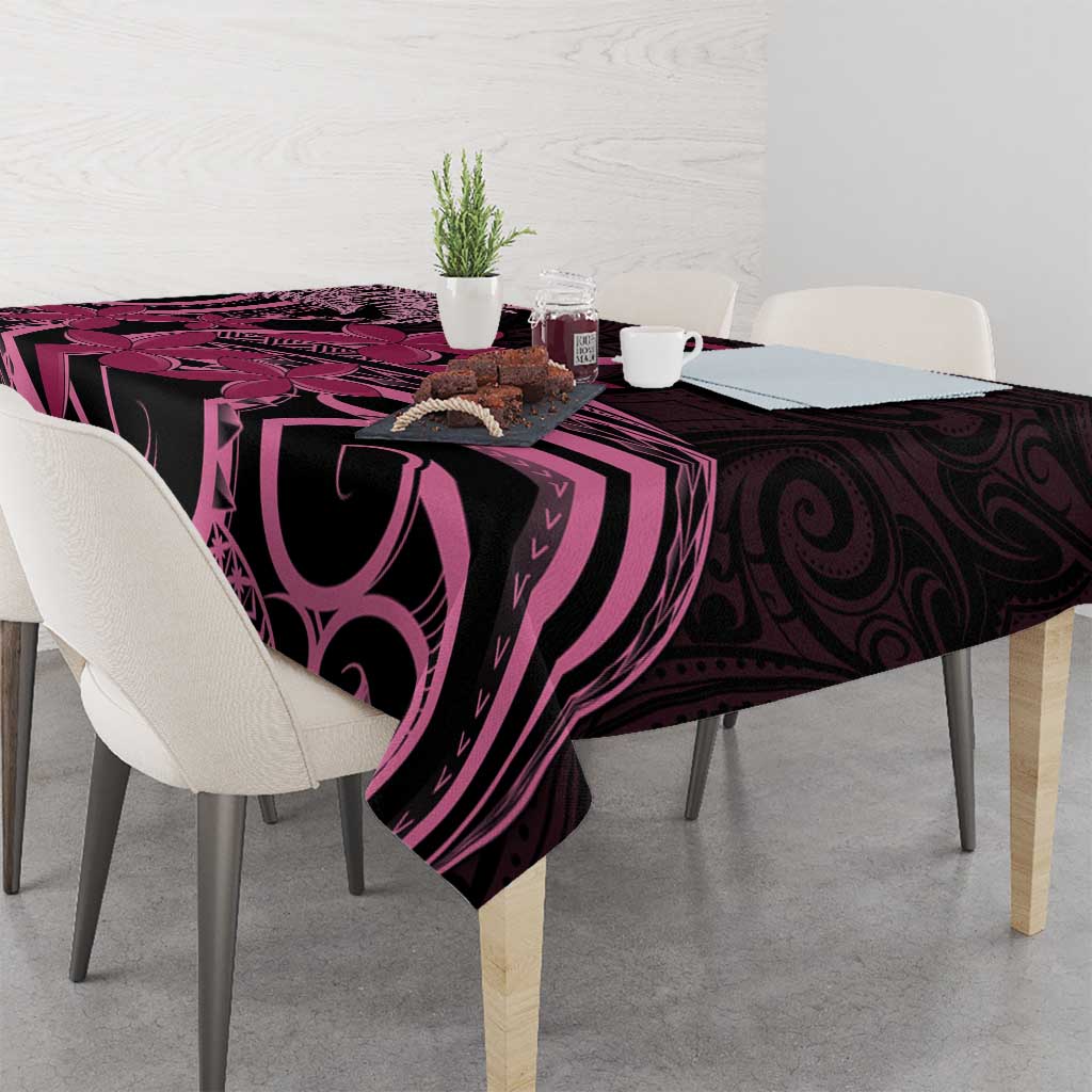 Aotearoa Maori Tablecloth Pink Fern Ribbons on Black - Polynesian Pride