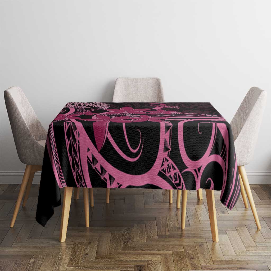 Aotearoa Maori Tablecloth Pink Fern Ribbons on Black - Polynesian Pride