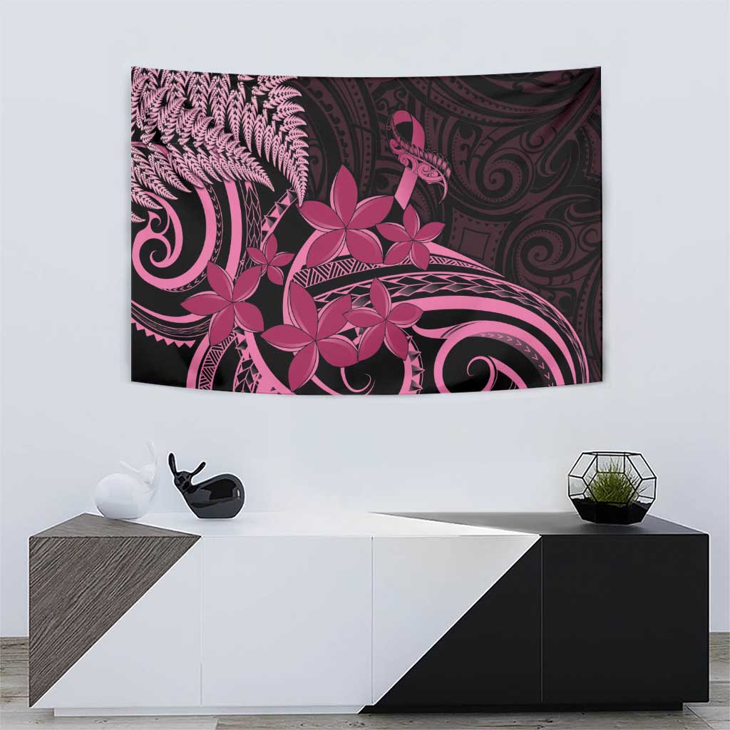 Aotearoa Maori Tapestry Pink Fern Ribbons on Black - Polynesian Pride