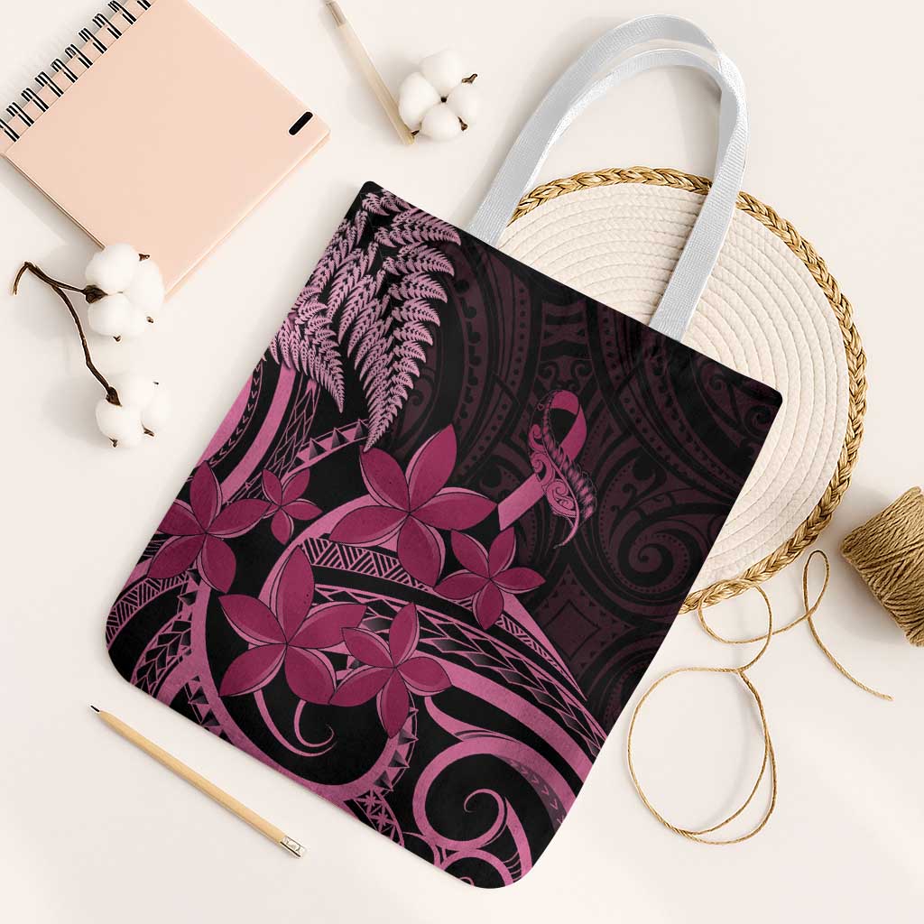 Aotearoa Maori Tote Bag Pink Fern Ribbons on Black LT7 White Strap One Size Black - Polynesian Pride