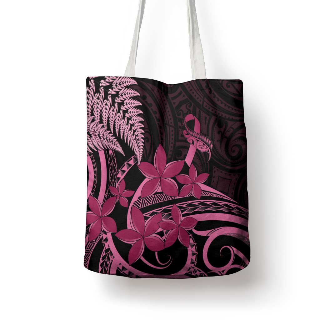 Aotearoa Maori Tote Bag Pink Fern Ribbons on Black LT7 - Polynesian Pride