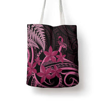 Aotearoa Maori Tote Bag Pink Fern Ribbons on Black LT7 - Polynesian Pride