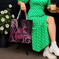 Aotearoa Maori Tote Bag Pink Fern Ribbons on Black LT7 - Polynesian Pride