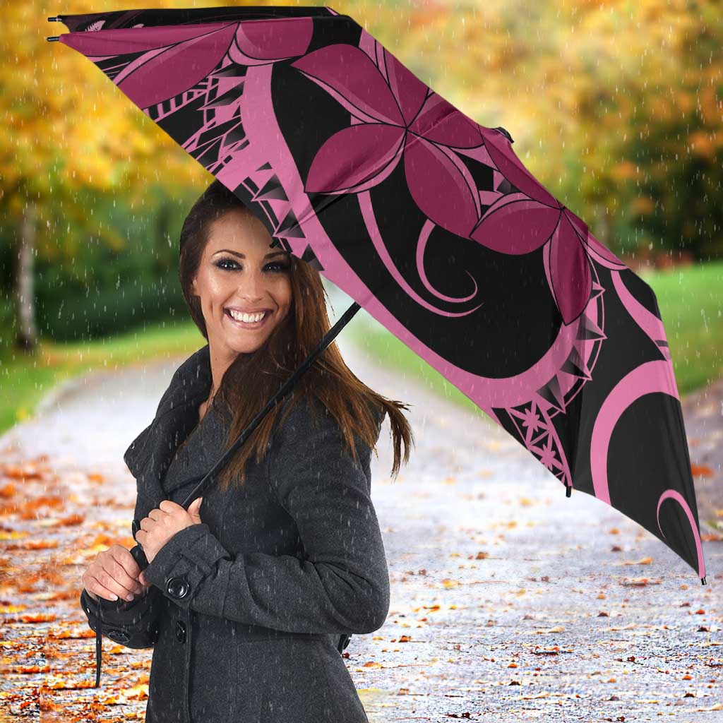 Aotearoa Maori Umbrella Pink Fern Ribbons on Black - Polynesian Pride