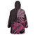 Aotearoa Maori Wearable Blanket Hoodie Pink Fern Ribbons on Black - Polynesian Pride