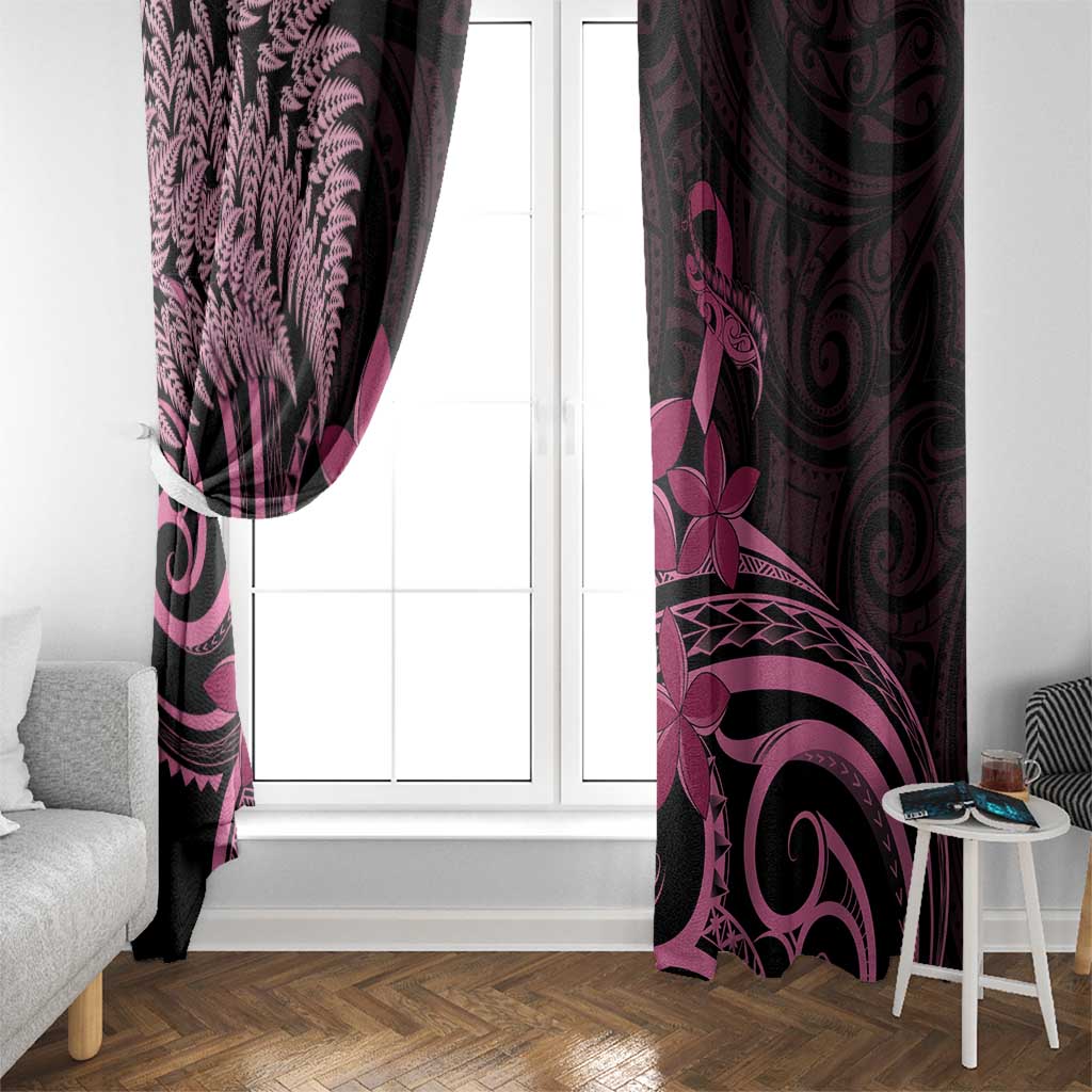 Aotearoa Maori Window Curtain Pink Fern Ribbons on Black - Polynesian Pride