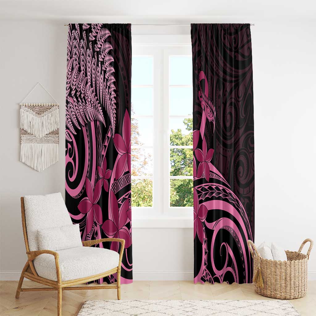 Aotearoa Maori Window Curtain Pink Fern Ribbons on Black - Polynesian Pride