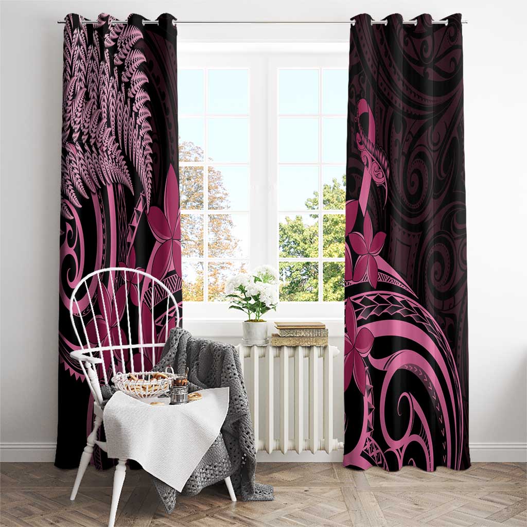 Aotearoa Maori Window Curtain Pink Fern Ribbons on Black - Polynesian Pride