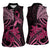 Aotearoa Maori Women Sleeveless Polo Shirt Pink Fern Ribbons on Black - Polynesian Pride