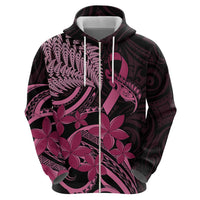 Aotearoa Maori Zip Hoodie Pink Fern Ribbons on Black LT7 - Polynesian Pride