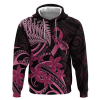 Aotearoa Maori Zip Hoodie Pink Fern Ribbons on Black LT7 Pullover Hoodie Black - Polynesian Pride