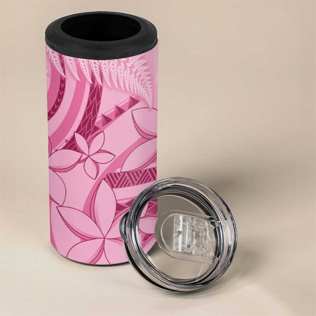 Aotearoa Maori 4 in 1 Can Cooler Tumbler Pink Fern Ribbons - Polynesian Pride