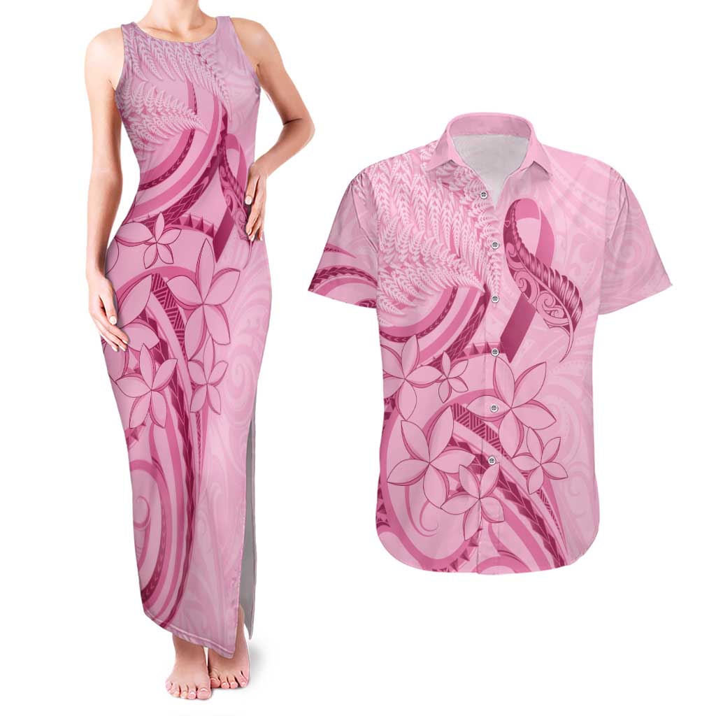 Aotearoa Maori Couples Matching Tank Maxi Dress and Hawaiian Shirt Pink Fern Ribbons - Polynesian Pride