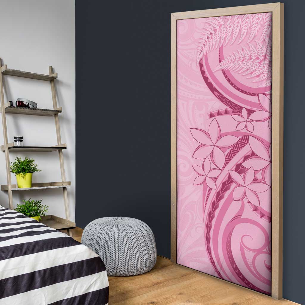 Aotearoa Maori Door Cover Pink Fern Ribbons - Polynesian Pride