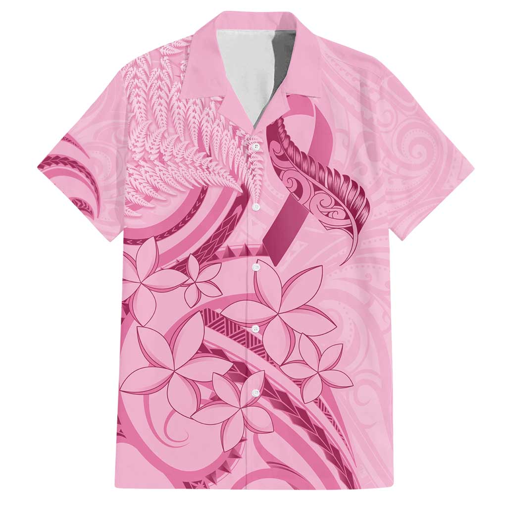 Aotearoa Maori Family Matching Off Shoulder Short Dress and Hawaiian Shirt Pink Fern Ribbons LT7 Dad's Shirt - Short Sleeve Pink - Polynesian Pride