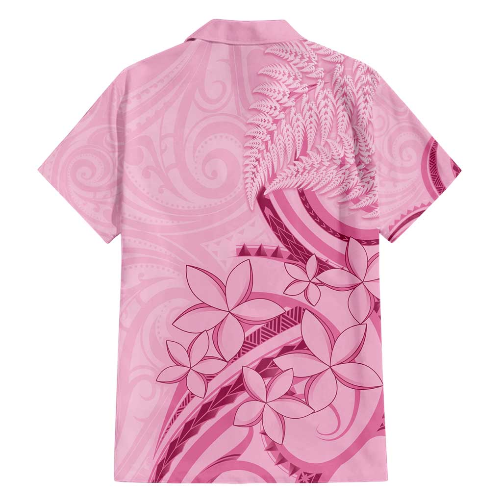 Aotearoa Maori Family Matching Off Shoulder Short Dress and Hawaiian Shirt Pink Fern Ribbons LT7 - Polynesian Pride