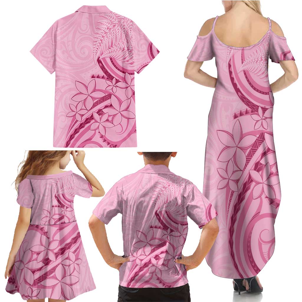 Aotearoa Maori Family Matching Summer Maxi Dress and Hawaiian Shirt Pink Fern Ribbons - Polynesian Pride