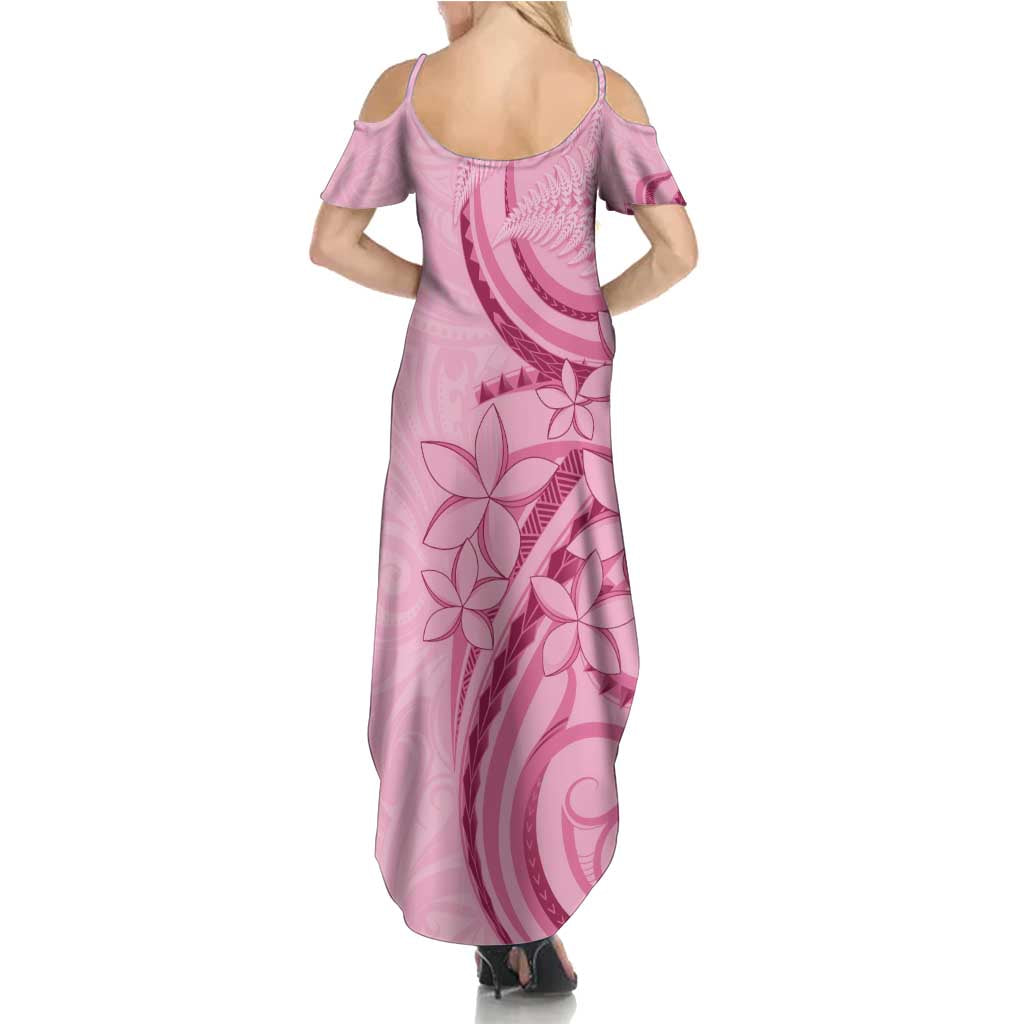 Aotearoa Maori Family Matching Summer Maxi Dress and Hawaiian Shirt Pink Fern Ribbons - Polynesian Pride