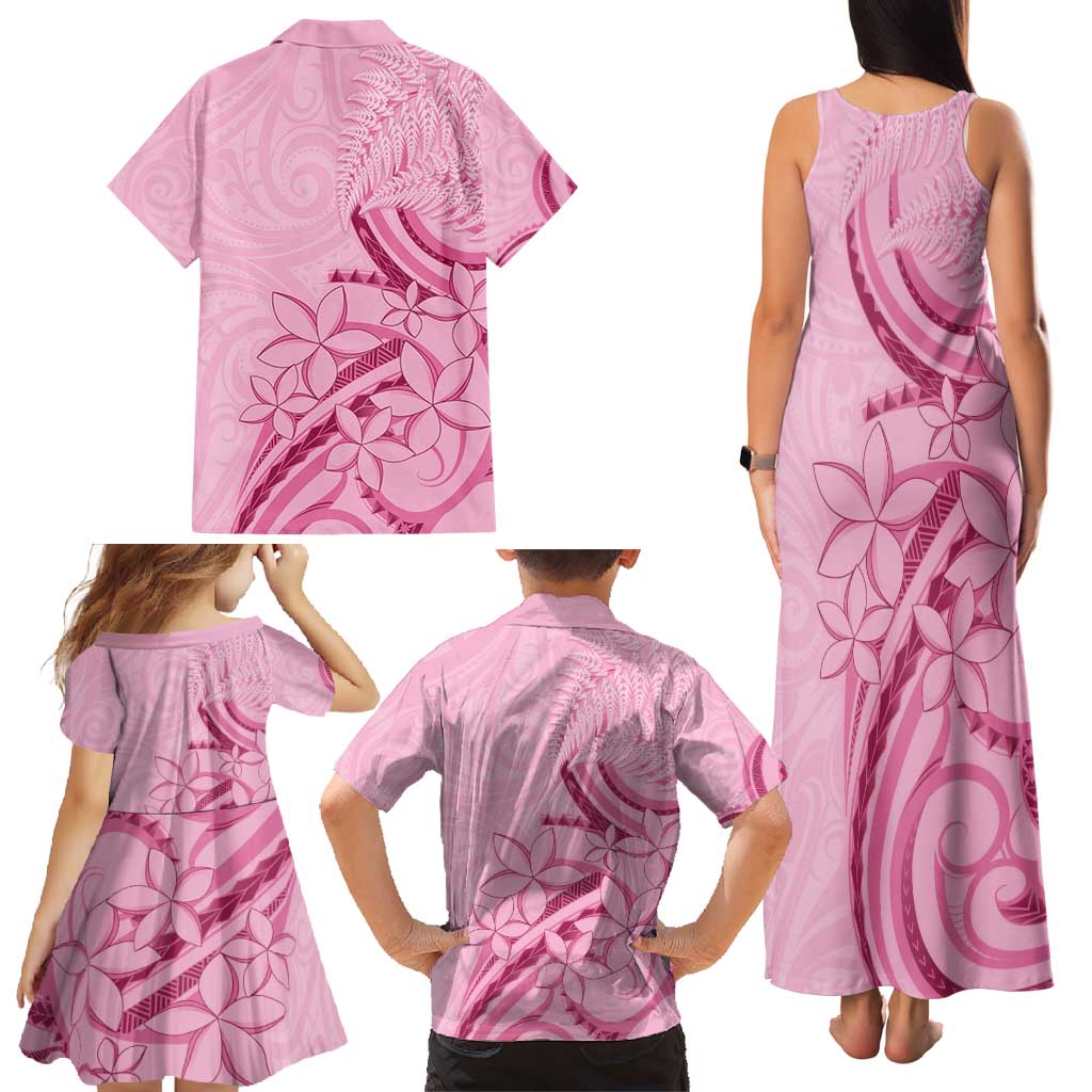 Aotearoa Maori Family Matching Tank Maxi Dress and Hawaiian Shirt Pink Fern Ribbons - Polynesian Pride