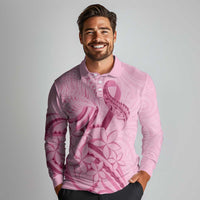 Aotearoa Maori Long Sleeve Polo Shirt Pink Fern Ribbons - Polynesian Pride