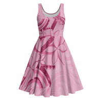 Aotearoa Maori Midi Dress Pink Fern Ribbons - Polynesian Pride