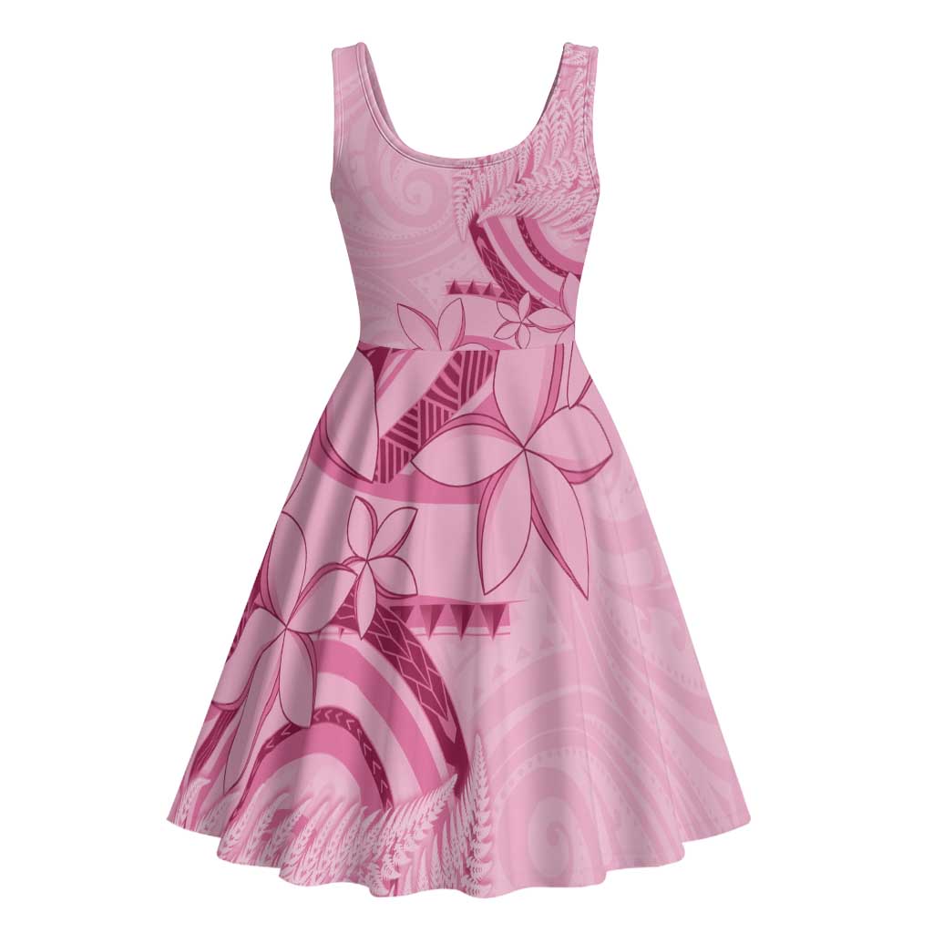 Aotearoa Maori Midi Dress Pink Fern Ribbons - Polynesian Pride