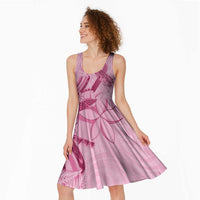 Aotearoa Maori Midi Dress Pink Fern Ribbons - Polynesian Pride