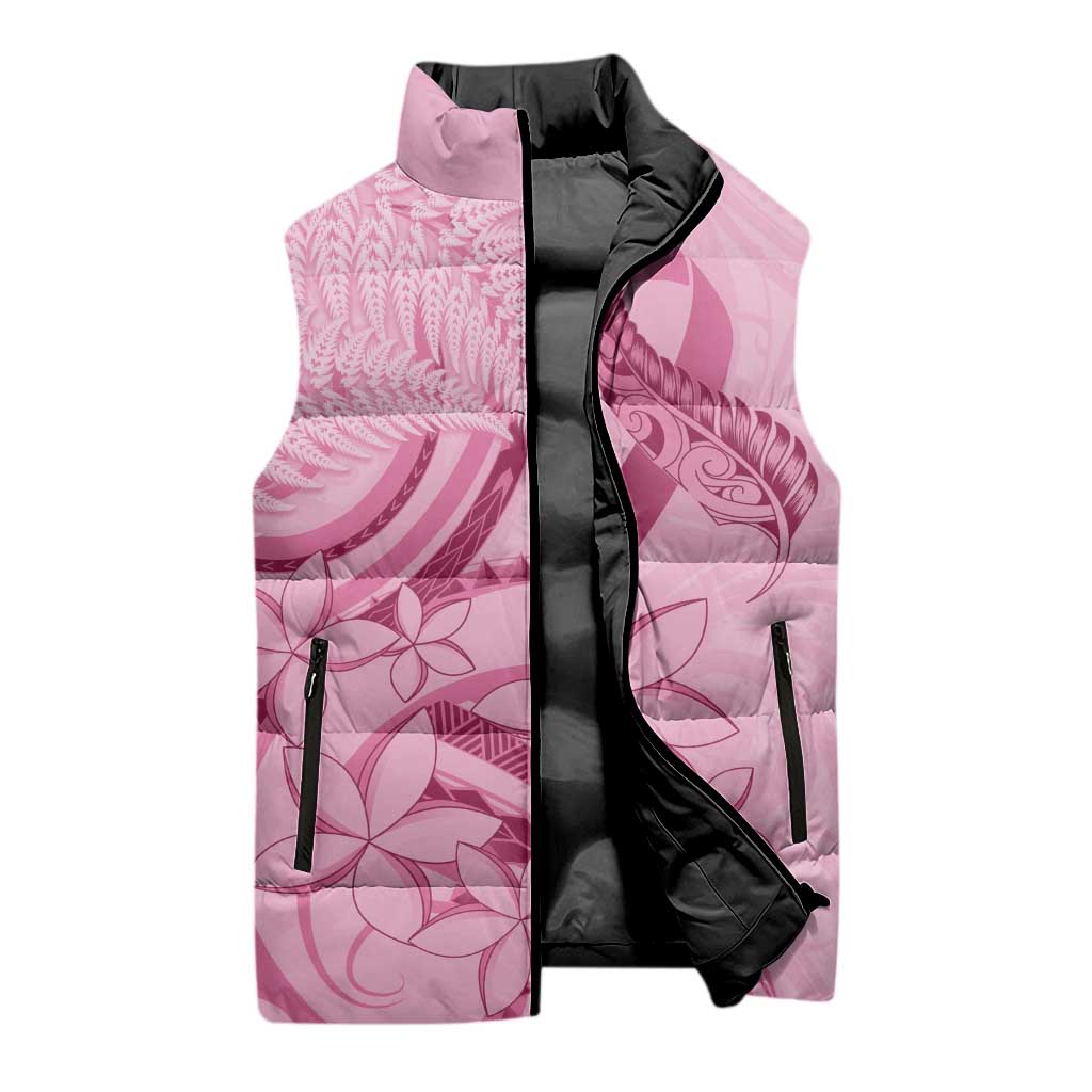 Aotearoa Maori Sleeveless Puffer Jacket Pink Fern Ribbons - Polynesian Pride