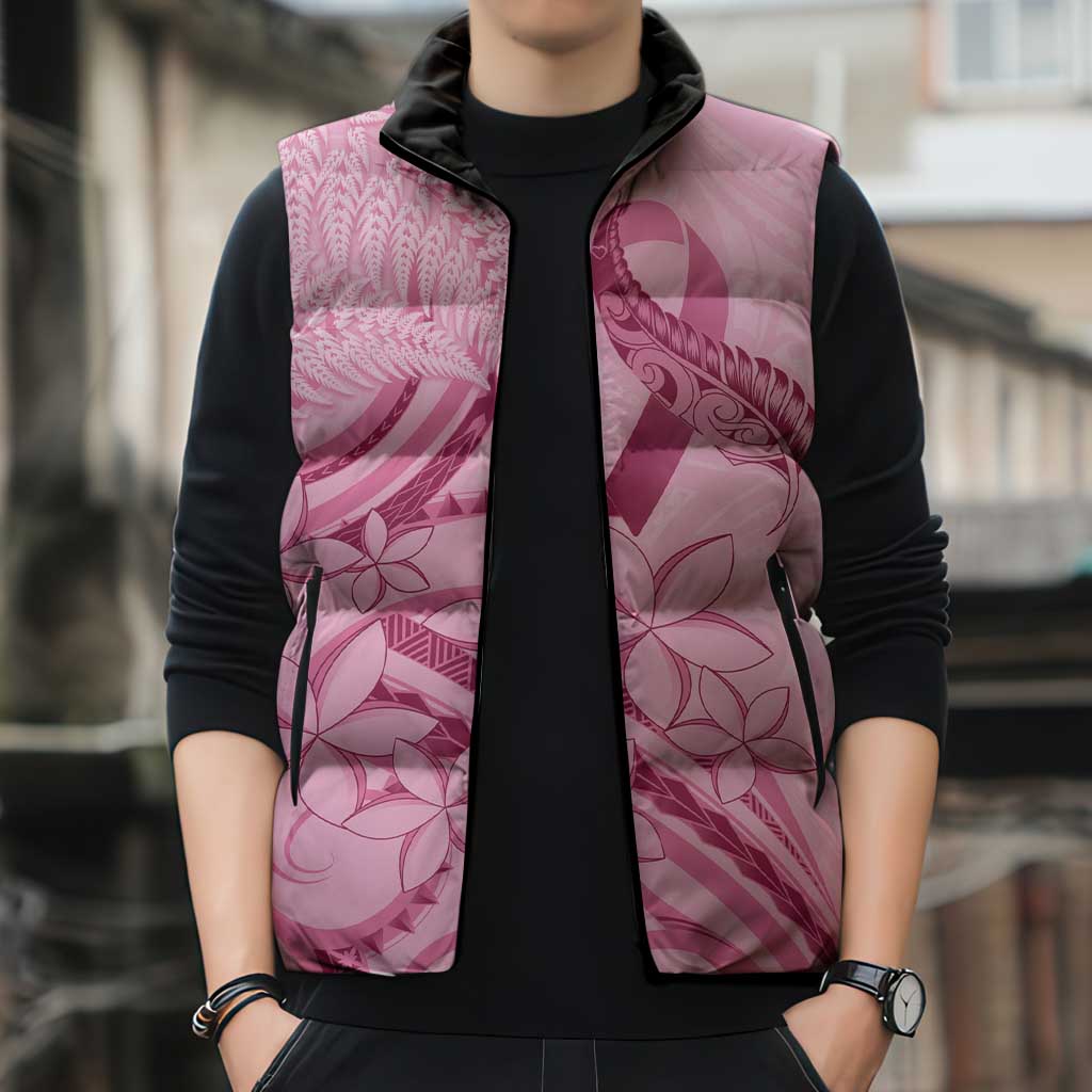 Aotearoa Maori Sleeveless Puffer Jacket Pink Fern Ribbons - Polynesian Pride