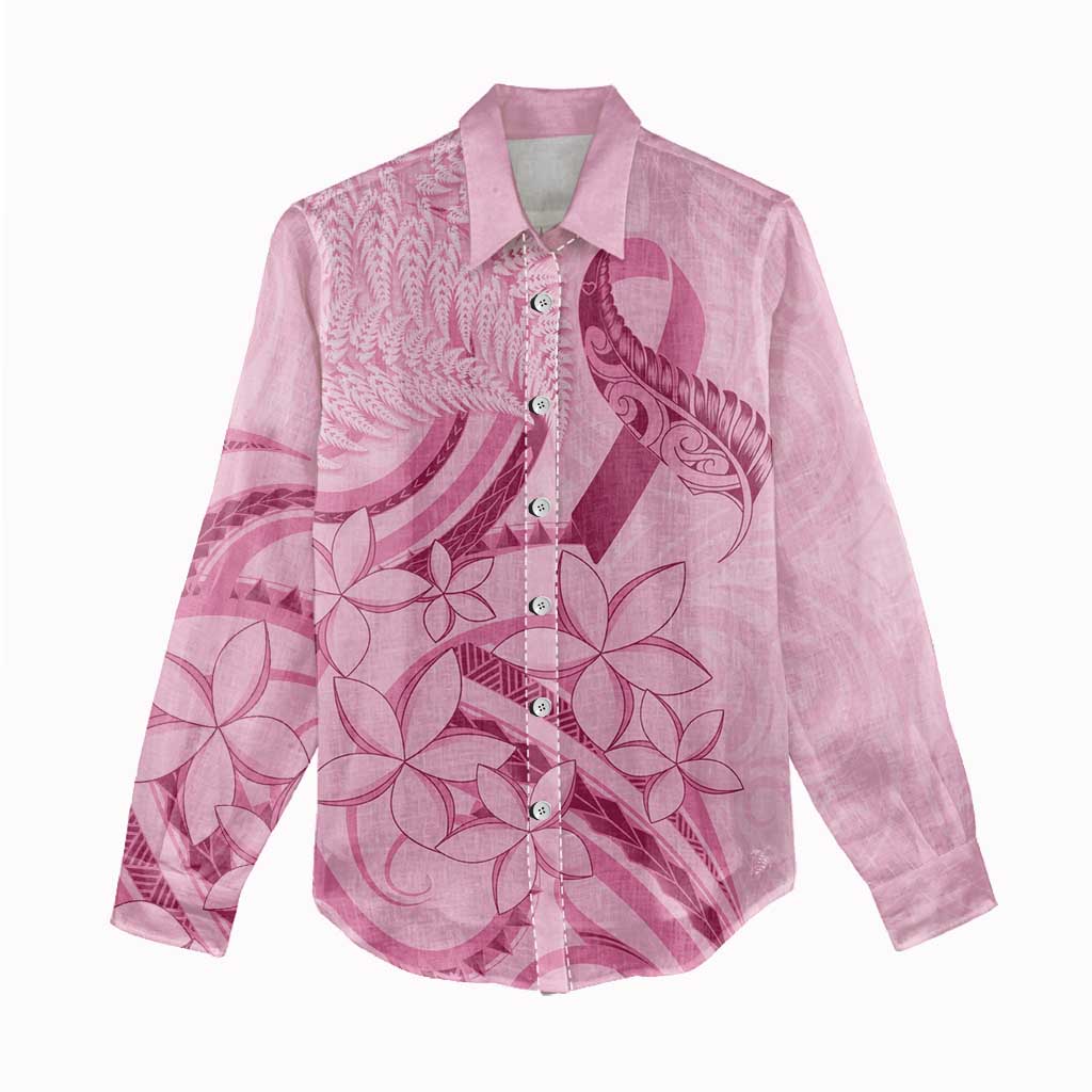 Aotearoa Maori Women Casual Shirt Pink Fern Ribbons - Polynesian Pride