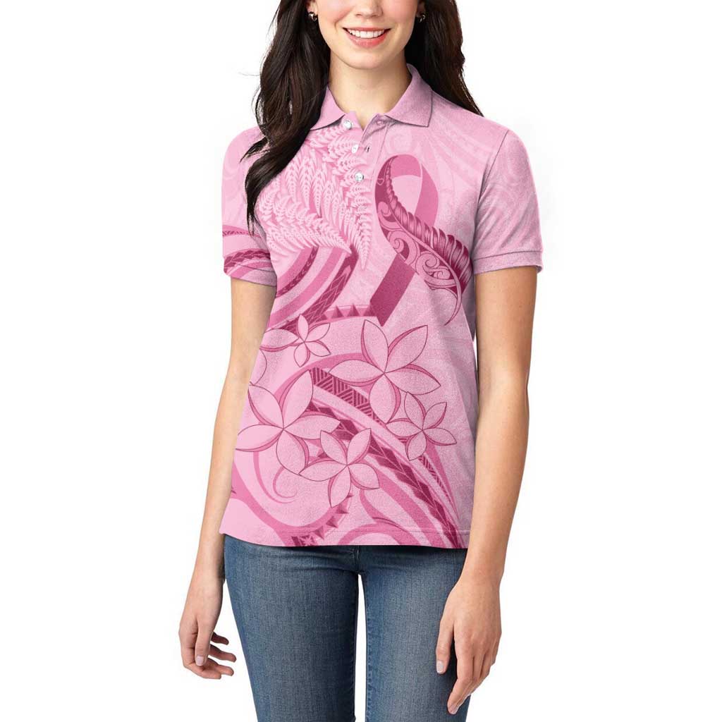 Aotearoa Maori Women Polo Shirt Pink Fern Ribbons - Polynesian Pride