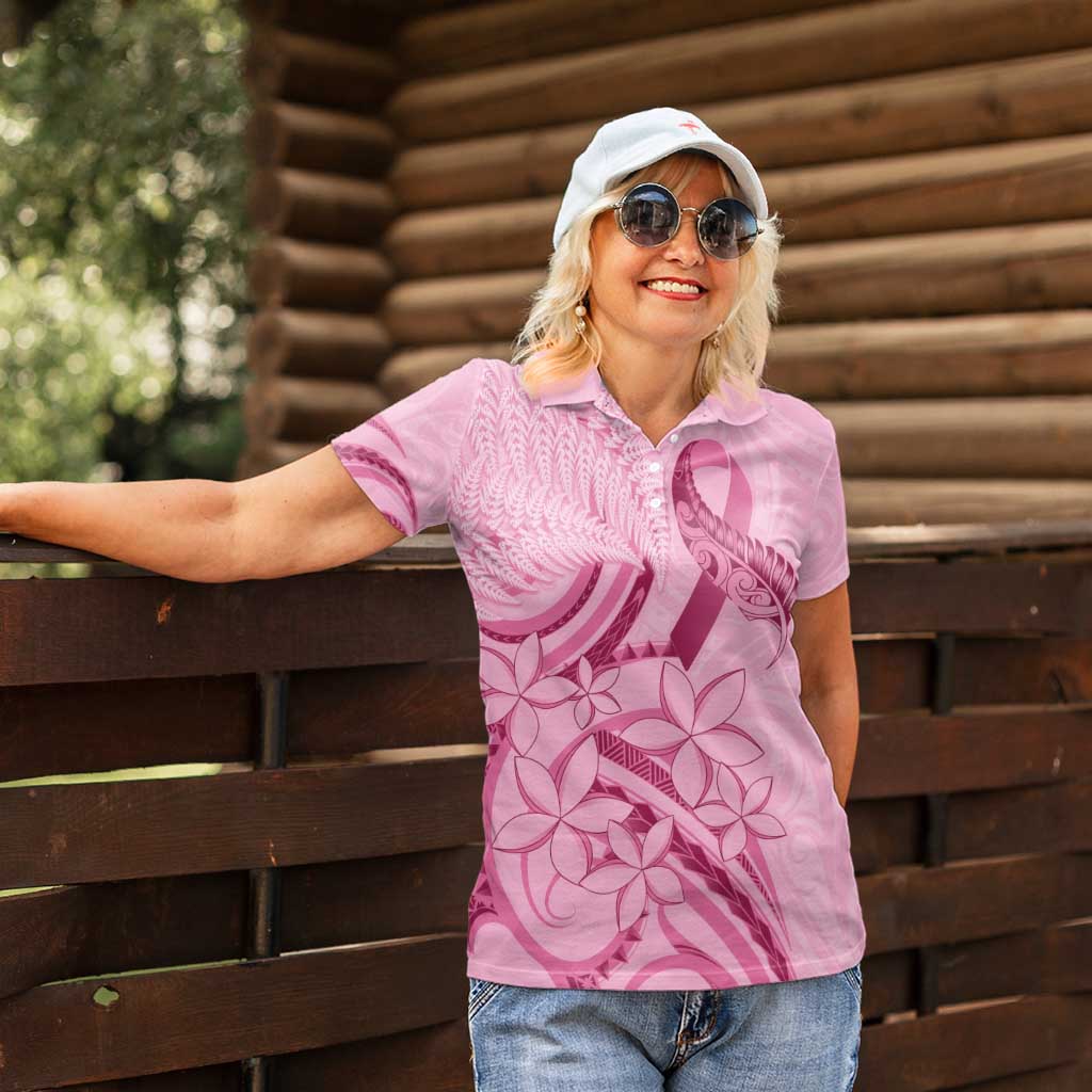 Aotearoa Maori Women Polo Shirt Pink Fern Ribbons - Polynesian Pride