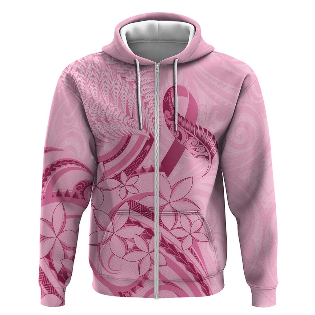 Aotearoa Maori Zip Hoodie Pink Fern Ribbons - Polynesian Pride