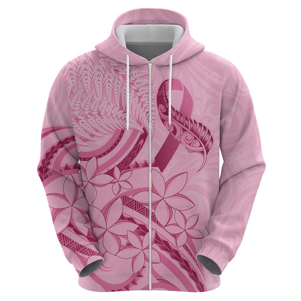 Aotearoa Maori Zip Hoodie Pink Fern Ribbons LT7 - Polynesian Pride