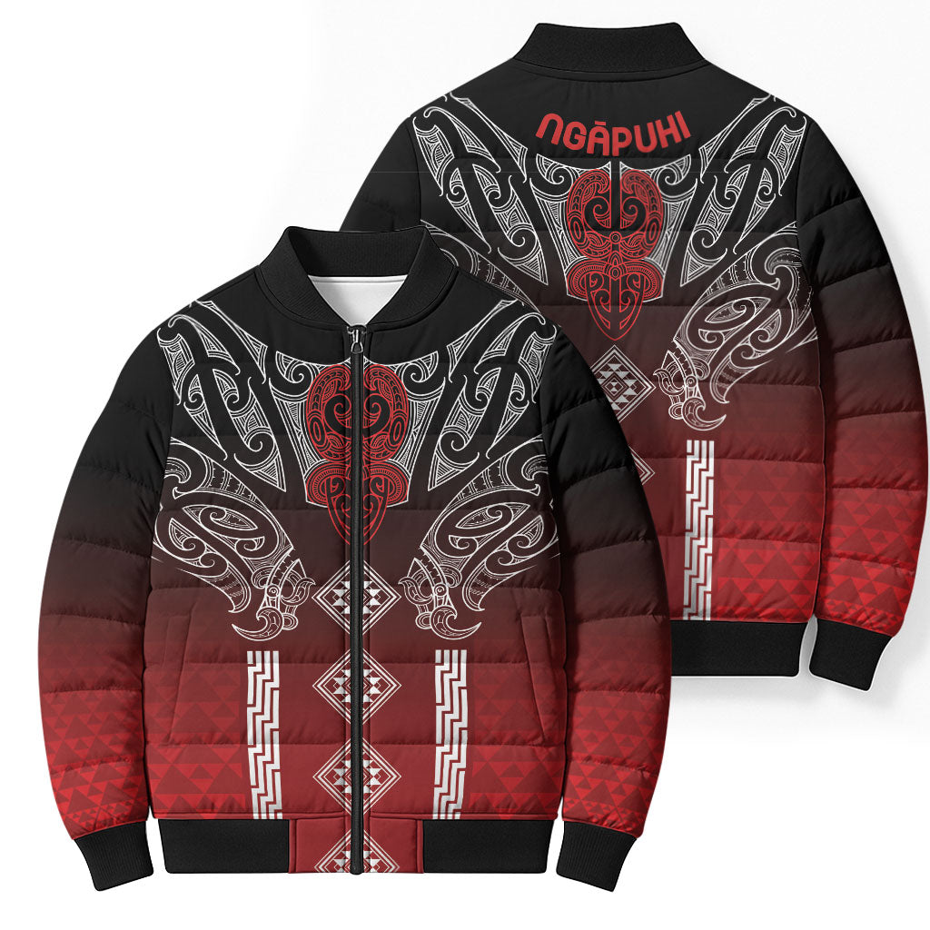Aotearoa Maori Iwi Heritage Bomber Puffer Jacket Ngapuhi Kokowai