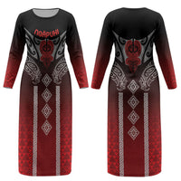 Aotearoa Maori Iwi Heritage Couples Matching Long Sleeve Bodycon Dress and Hawaiian Shirt Ngapuhi Kokowai