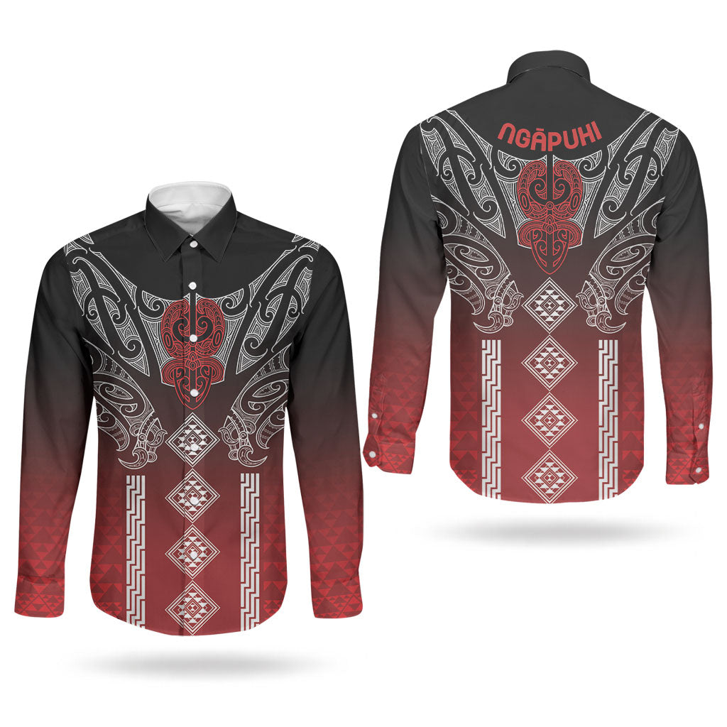 Aotearoa Maori Iwi Heritage Couples Matching Puletasi and Long Sleeve Button Shirt Ngapuhi Kokowai