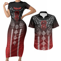 Aotearoa Maori Iwi Heritage Couples Matching Short Sleeve Bodycon Dress and Hawaiian Shirt Ngapuhi Kokowai