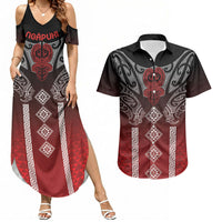 Aotearoa Maori Iwi Heritage Couples Matching Summer Maxi Dress and Hawaiian Shirt Ngapuhi Kokowai