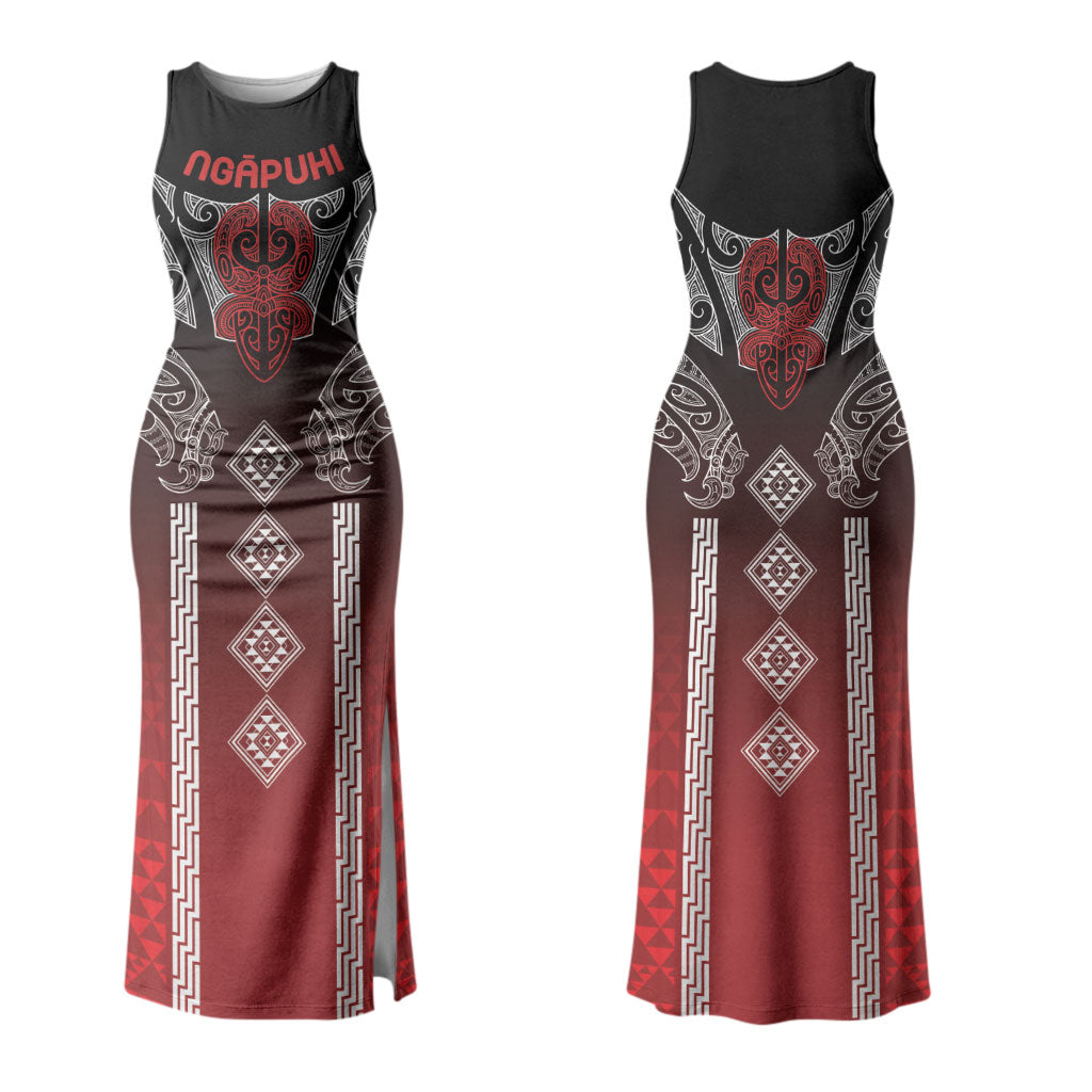 Aotearoa Maori Iwi Heritage Couples Matching Tank Maxi Dress and Hawaiian Shirt Ngapuhi Kokowai