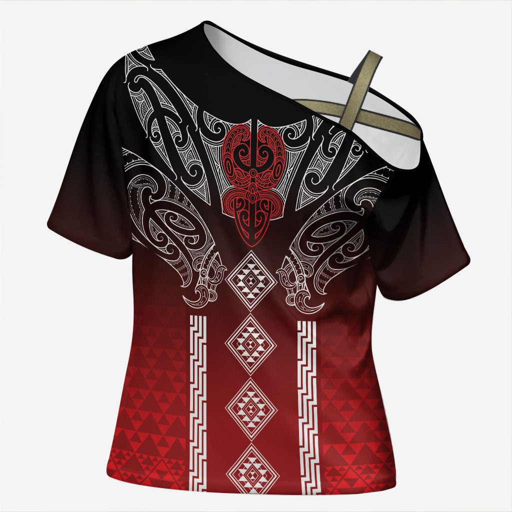 Aotearoa Maori Iwi Heritage Cross Shoulder Shirt Ngapuhi Kokowai LT7 Female Red - Polynesian Pride