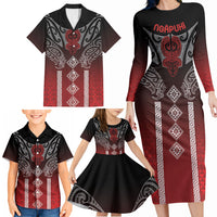 Aotearoa Maori Iwi Heritage Family Matching Long Sleeve Bodycon Dress and Hawaiian Shirt Ngapuhi Kokowai